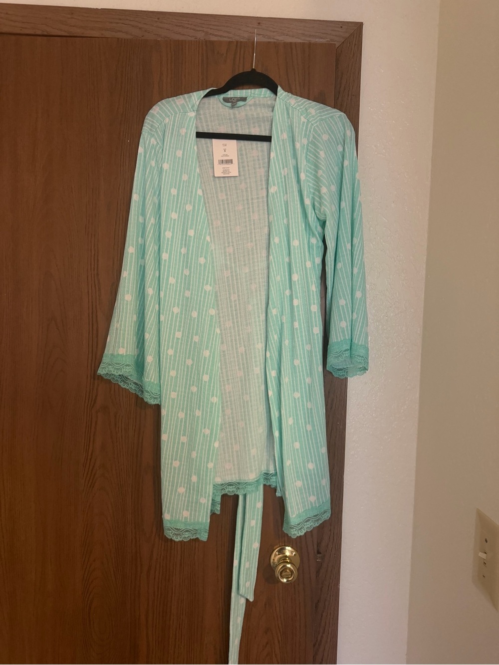 LOFT Mint Green Polka Dot Lace-Trim Robe and Dress
